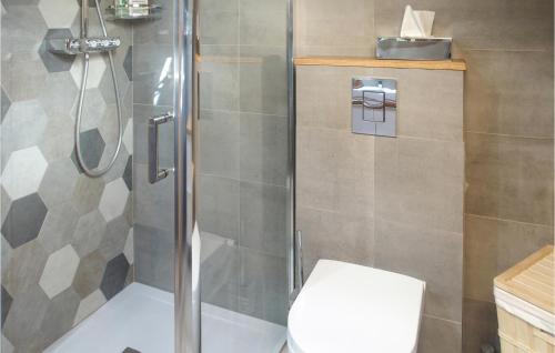 La salle de bains est pourvue d'une cabine de douche et de toilettes. dans l'établissement Amazing Home In Saint-pierre-dalbigny With Kitchen, à Juvigny