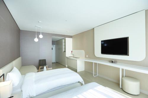 TV a/nebo společenská místnost v ubytování Pyeongchang The White Hotel