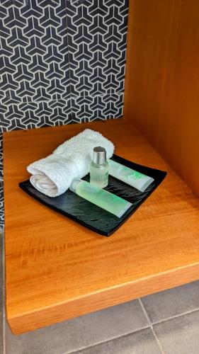 a bottle of mouthwash and a bottle of soap on a table at Monteverde Casa Mia, near main attractions and town! in Monteverde Costa Rica