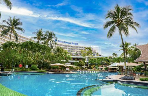 a view of the pool at the sugar beach hotel at Shangri-La Rasa Sentosa, Singapore in Singapore