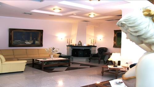 uma sala de estar com um sofá e uma lareira em Kyridis Hotel em Komotini