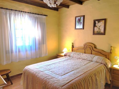 Un dormitorio con una cama grande y una ventana en Finca Llano de la cebolla, en Icod de los Vinos
