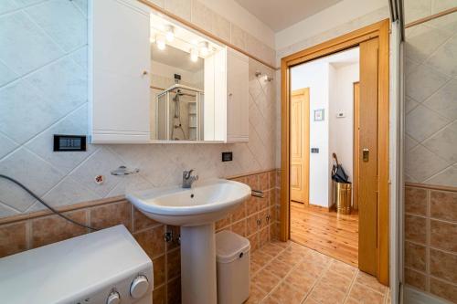 a bathroom with a sink and a mirror at Ai Tabià in Alleghe