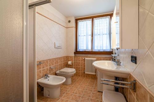 a bathroom with a toilet and a sink at Ai Tabià in Alleghe