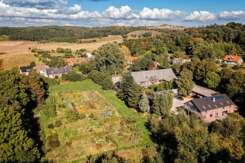 KnebelにあるOphold på Rødegaardの家並木のある小さな村の空中風景