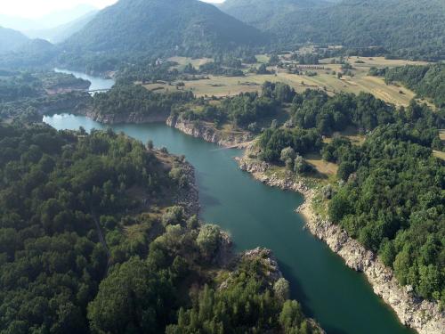 an aerial view of a river in a valley at Holiday Home Jela in Gospić