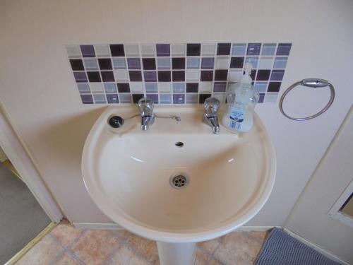 a bathroom sink with a bottle of soap on it at 8 Berth on Coastfields (Everglade) in Ingoldmells