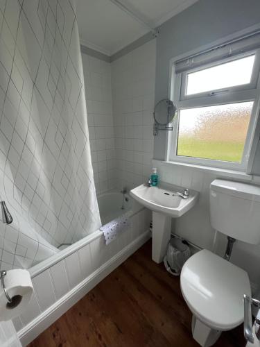 a bathroom with a toilet and a sink and a bath tub at Beachcomber, Sunbeach, Scratby - Two bed chalet, sleeps 4, FREE Wi-Fi, FREE club passes, FREE swimming and pet friendly in Scratby
