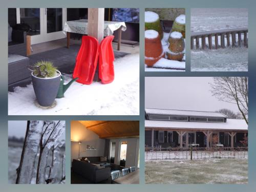 a collage of pictures of a house in the snow at Vakantiehuis Weideblik in Biezenmortel