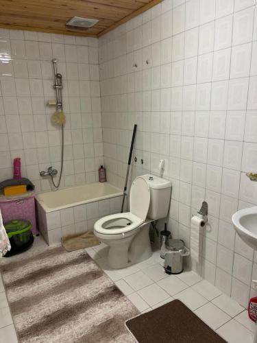 a bathroom with a toilet and a tub and a sink at Zeytinburnu in Istanbul