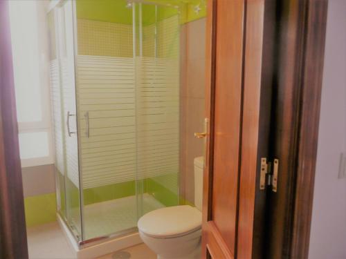 y baño con aseo y ducha acristalada. en Casa / Apartamento Azahar, en Ronda