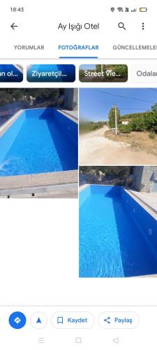 a collage of four pictures of a swimming pool at Modestus pansiyon otel in Uşak