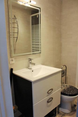 une salle de bain avec un lavabo et des toilettes dans l'établissement Le Zodiaque 20m2 piscine, à Hyères