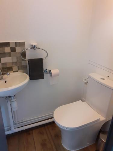 ein Badezimmer mit einem weißen WC und einem Waschbecken in der Unterkunft Superbe appartement en résidence skis aux pieds in Courchevel