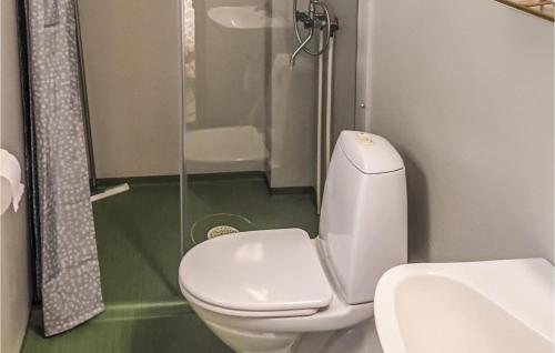 a bathroom with a white toilet and a shower at Holiday Home Mjöback Vi in Knapasjö