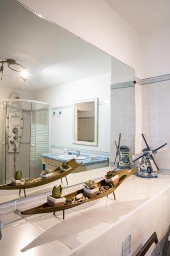 une salle avec plusieurs bateaux exposés sur un comptoir dans l'établissement Corsica Fiurita, à Furiani