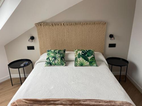 1 cama con 2 almohadas en una habitación en Hotel Playa de Sardiñeiro, en Finisterre