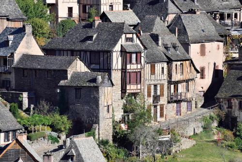 an aerial view of a village with houses at Le Valadin in Valady