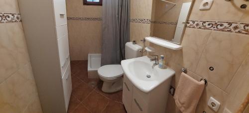 ein kleines Bad mit WC und Waschbecken in der Unterkunft Apartman Vukoja Pakostane in Pakoštane