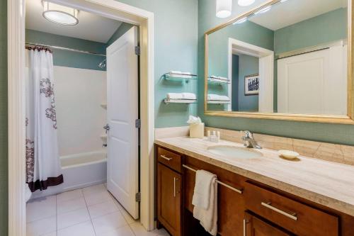 a bathroom with a sink and a mirror at Residence Inn Savannah Downtown Historic District in Savannah