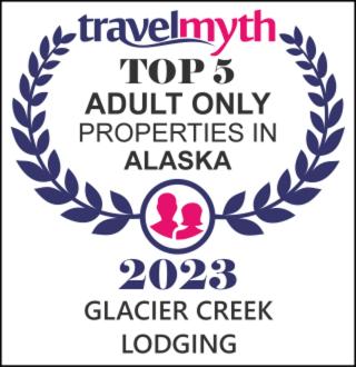 a sign that reads top audit only properties in alaska at Glacier Creek Lodging in Seward