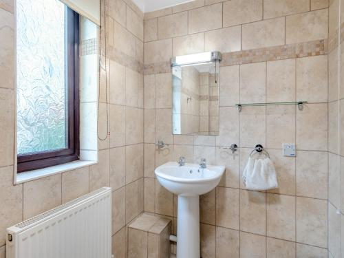 a bathroom with a sink and a mirror at Woodpecker - 19265 in Horsford