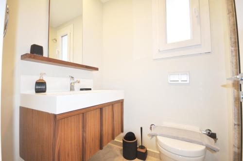 a bathroom with a white toilet and a sink at Villa Esteban Özel Plajlı in Bogazici