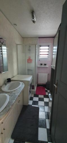 a bathroom with a sink and two sinks and a shower at ENTRE Terre ET Mer in Saint-Aubin-le-Cauf