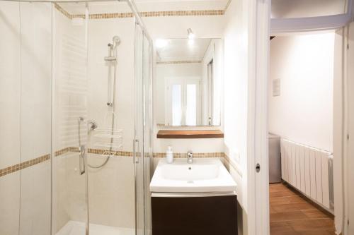 y baño con lavabo y ducha. en Appartamento Cà Gamba, Cannaregio alle Guglie en Venecia