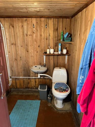 baño de madera con aseo y lavamanos en Katase Suvemaja en Katase