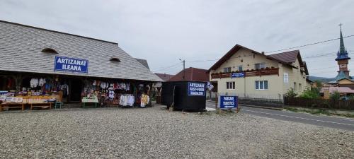 a group of shops on a street in a town at Pensiunea Casa Șteț Toader Iulian in Săpînţa