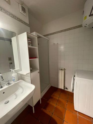 uma casa de banho com um lavatório e um espelho em Cleo Rosa em Ancona