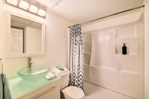 a bathroom with a sink and a toilet and a shower at Sun-Soaked Texas Condo with North Beach Access! in Corpus Christi