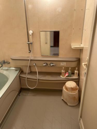 都城的住宿－ホテルSpace24，一间带水槽和镜子的浴室
