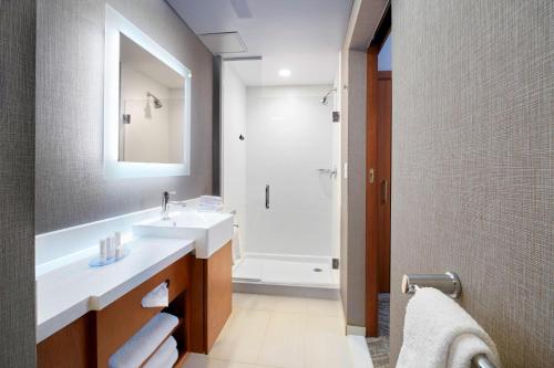 a bathroom with a sink and a mirror and a shower at SpringHill Suites by Marriott Dayton Beavercreek in New Germany