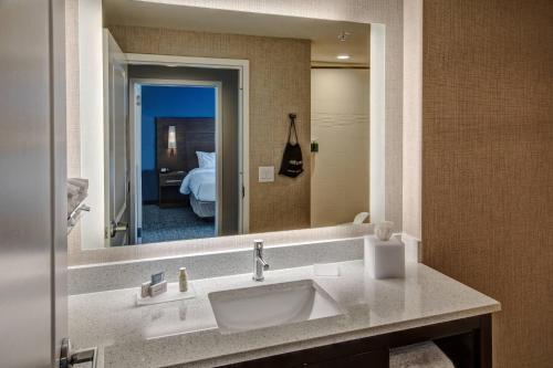 baño con lavabo y espejo grande en Residence Inn by Marriott Nashville at Opryland en Nashville