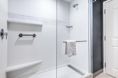baño con ducha y puerta de cristal en Residence Inn by Marriott Dallas Plano/Richardson at Coit Rd. en Plano