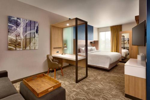 a hotel room with a bed and a desk at SpringHill Suites by Marriott Coralville in Coralville