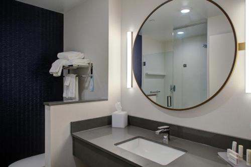 uma casa de banho com um lavatório e um espelho em Fairfield Inn & Suites by Marriott Allentown West em Breinigsville