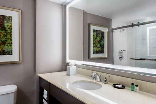 a bathroom with a sink and a mirror at Sheraton Dallas Hotel in Dallas