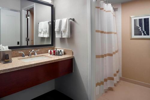 斯特林的住宿－華盛頓杜勒斯國際機場萬豪酒店，一间带水槽和淋浴的浴室