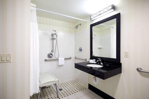 Fairfield Inn and Suites Columbus Polaris في كولومبوس: حمام مع حوض ومرآة