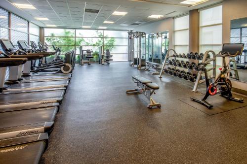 a gym with rows of treadmills and machines at Delta Hotels by Marriott Chesapeake Norfolk in Chesapeake