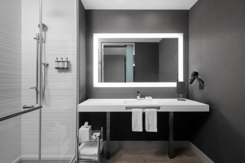 een badkamer met een wastafel en een spiegel bij AC Hotel by Marriott Pittsburgh Southpointe in Canonsburg