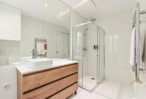 a bathroom with a sink and a shower at AP Embajadores XIII in Madrid