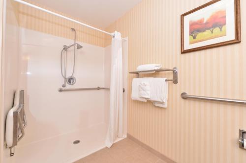 een badkamer met een douche en een bad bij Holiday Inn Express Rawlins, an IHG Hotel in Rawlins