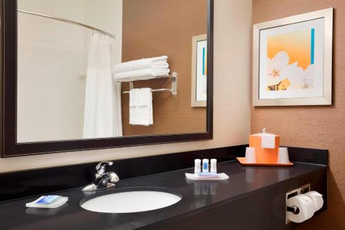 a bathroom with a sink and a mirror at Fairfield Inn & Suites Tyler in Tyler