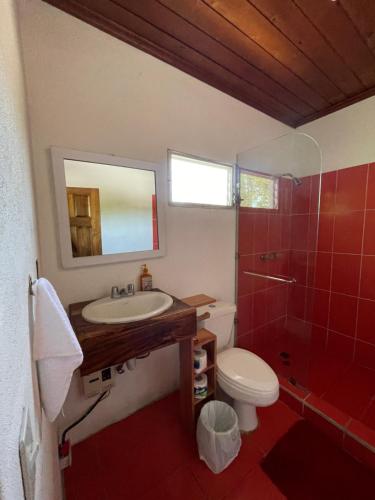 y baño con lavabo, aseo y ducha. en Casa Nostra, en Lívingston