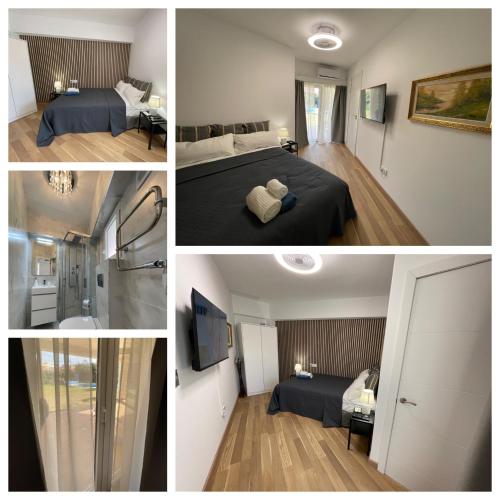 a collage of four pictures of a bedroom and a bathroom at Anna's garden in Torrevieja