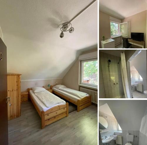 a room with two beds and a window at Hotel Haus Schürmann in Dorsten